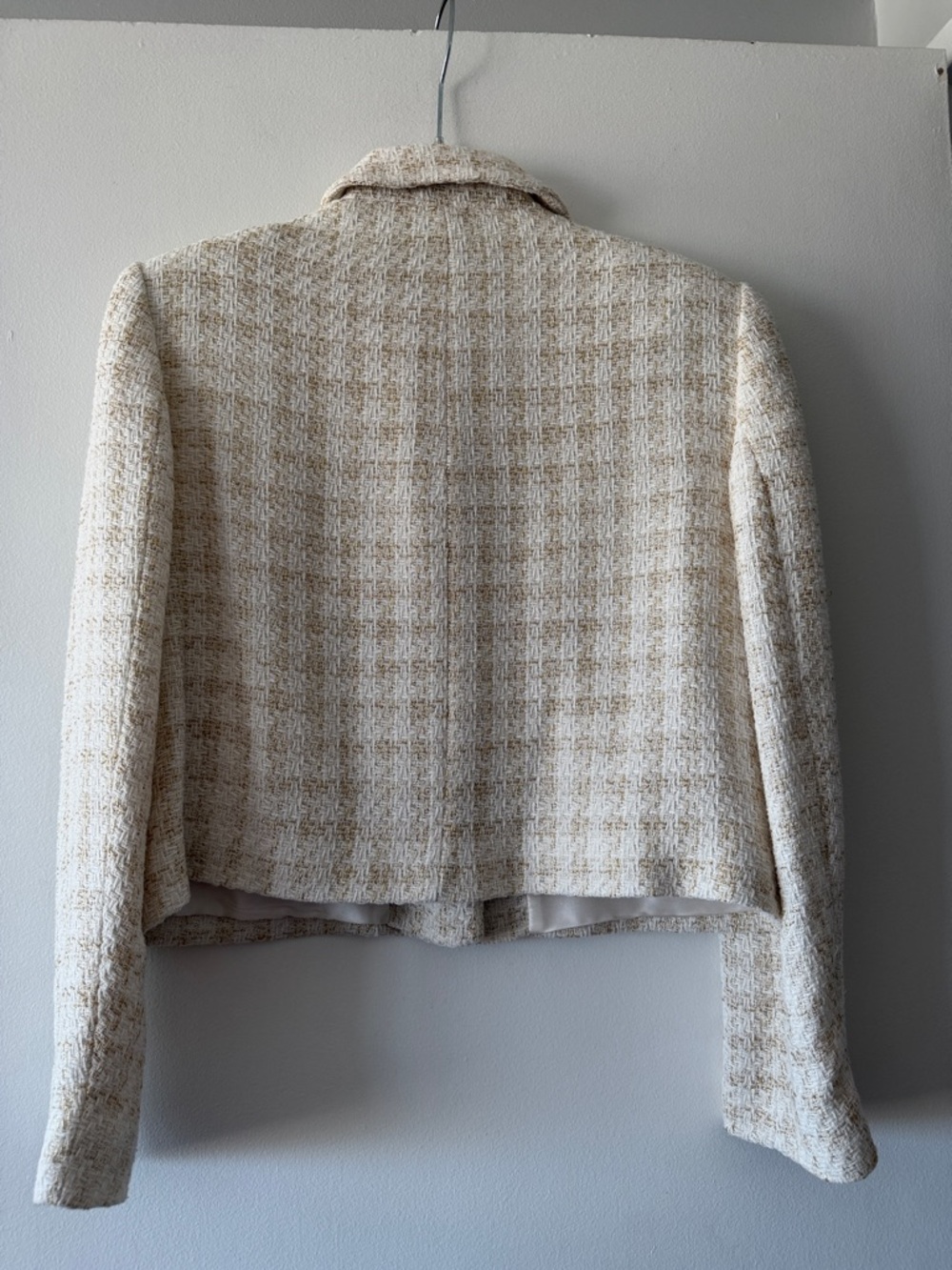 Zara Cream & Gold Textured Tweed Cropped Blazer - Size Large - Picture 5 of 7